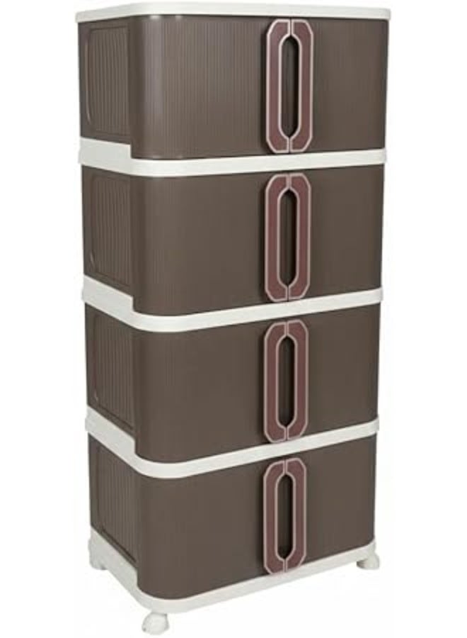 Spaceshoop 4 Tier Plastic Storage Cabinet with Wheels Modern Fluted Design Organizer with Transparent Drawers and Easy Pull Handles Brown and Cream White Medium - Image 1